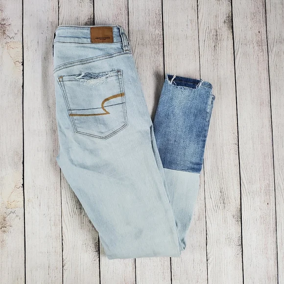 American Eagle patchwork skinny jeans size 6 reg - Picture 6 of 10